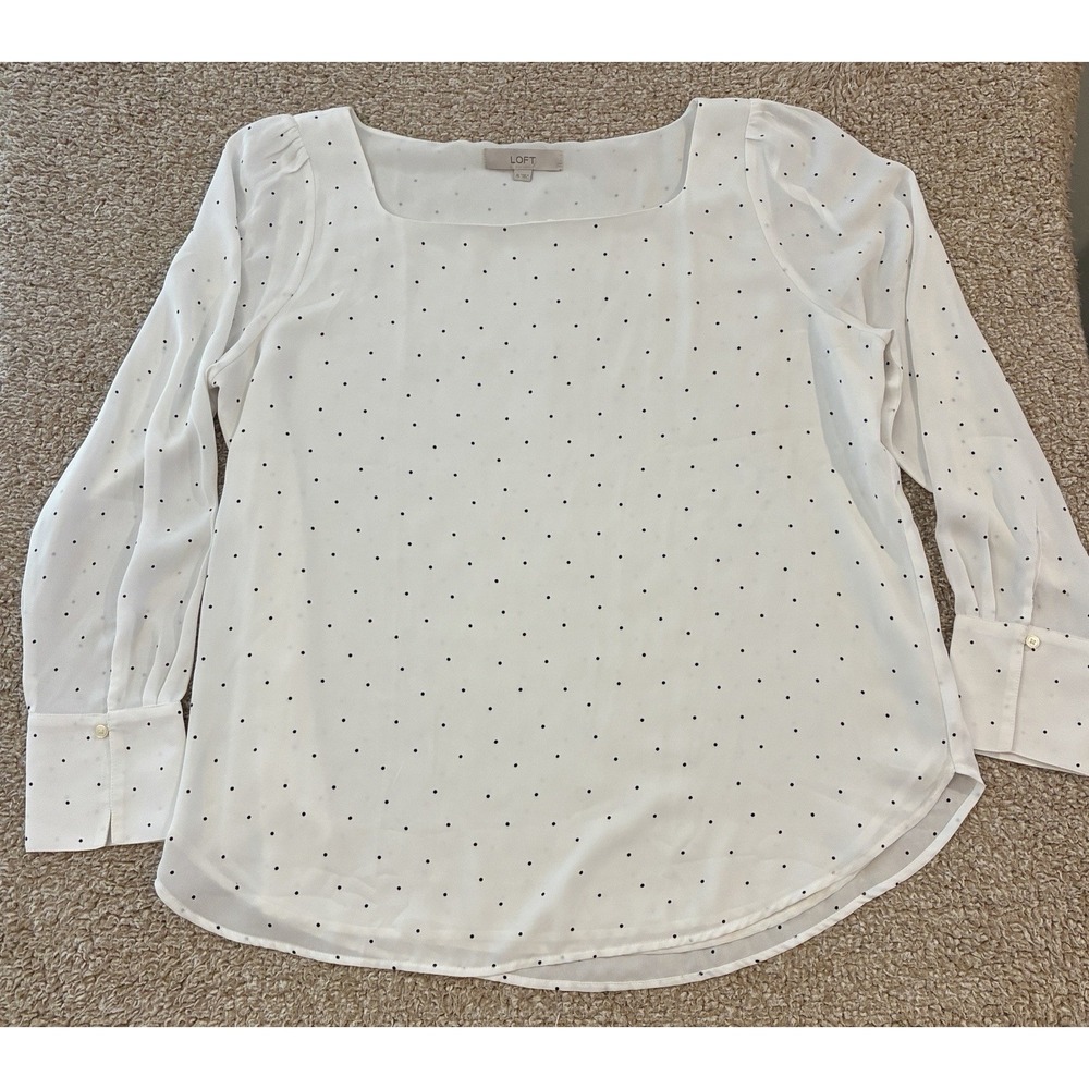 LOFT Polka Dot Blouse Square Neck Long Sleeve Semi Sheer Women's XL